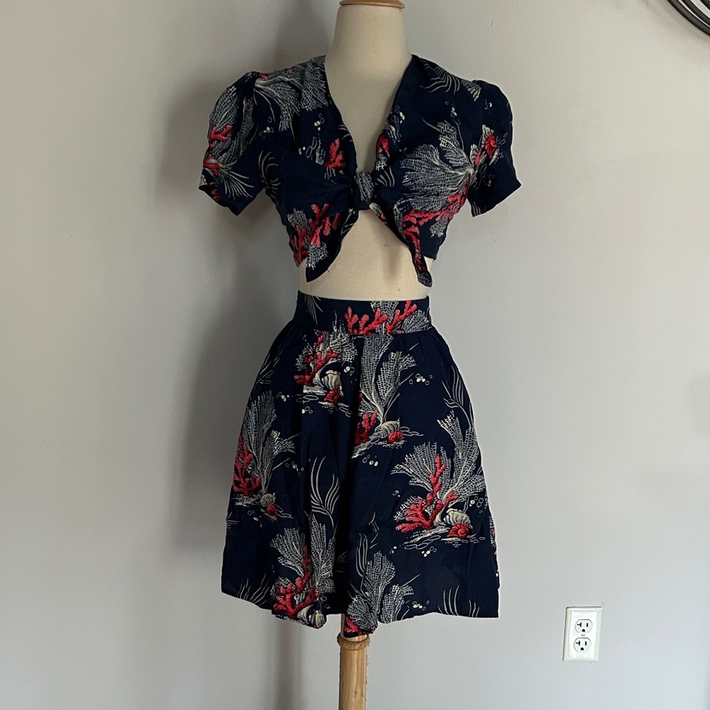 Rare Trashy Diva Deep Sea Coral Tie Top and Skirt
